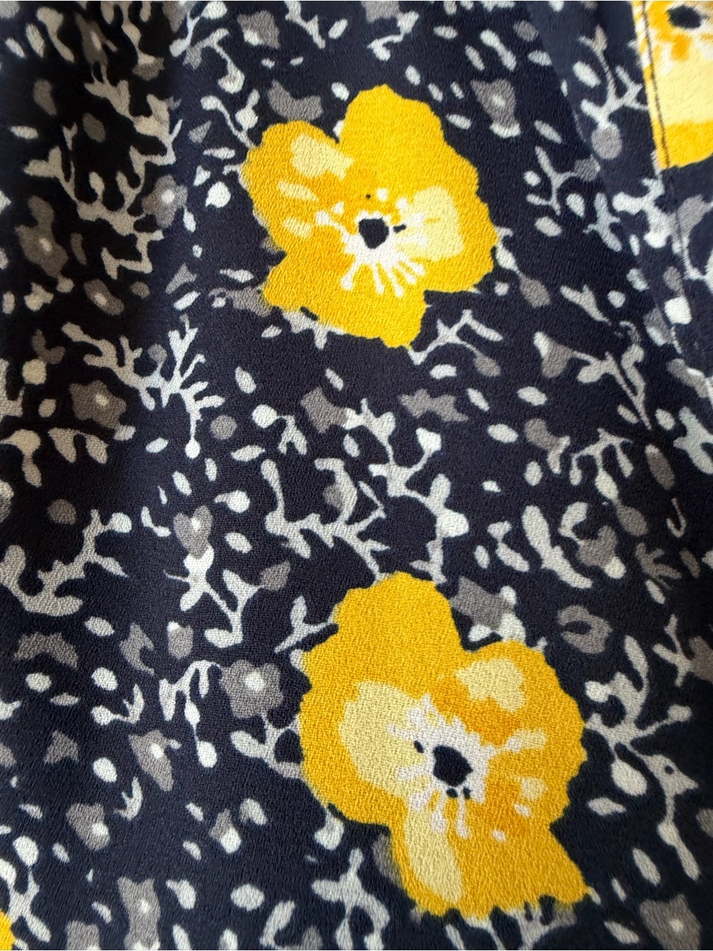 LOFT Navy Floral Ruffle Cap-Sleeve Blouse - Yellow Flower Print Medium - Picture 4 of 10